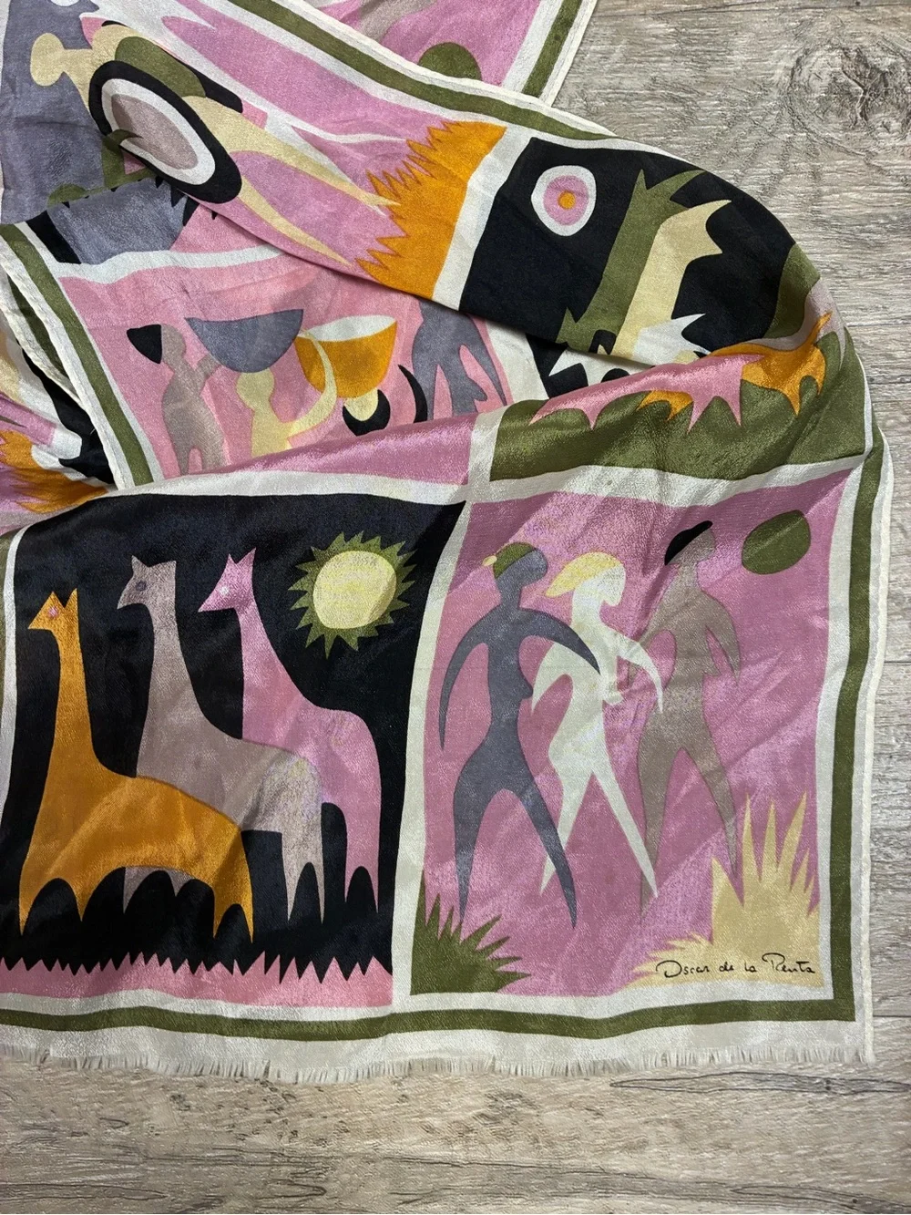 VTG Oscar de la Renta Printed 100% Silk Scarf 53”x 11”